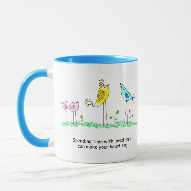 Caneca de Cerâmica, Pássaros Caprichosos com dizer (Esquerda)