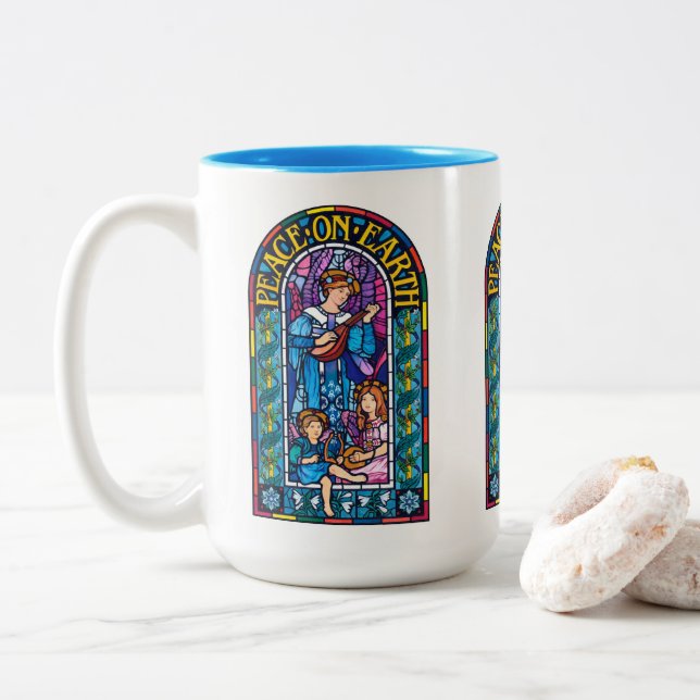Caneca de cerâmica pré-Raphaelite de Natal Peace-o (Com Donut)
