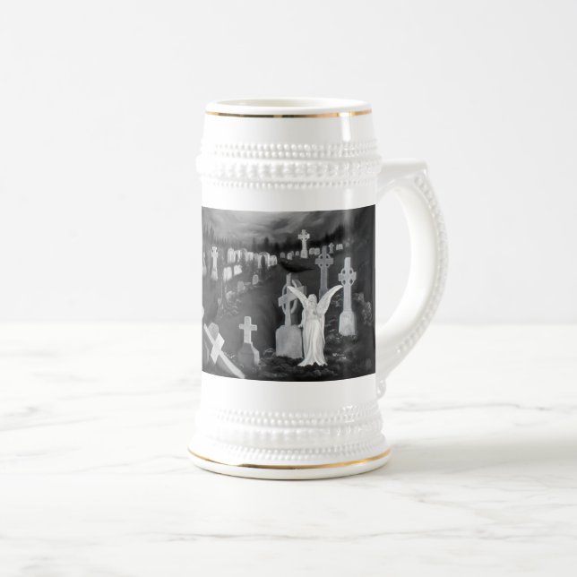 Caneca De Cerveja À noite no cemitério - Anjo com o Diabo (Frente Esquerda)