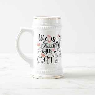 Caneca De Cerveja A vida é melhor com um slogan de citação do Cat