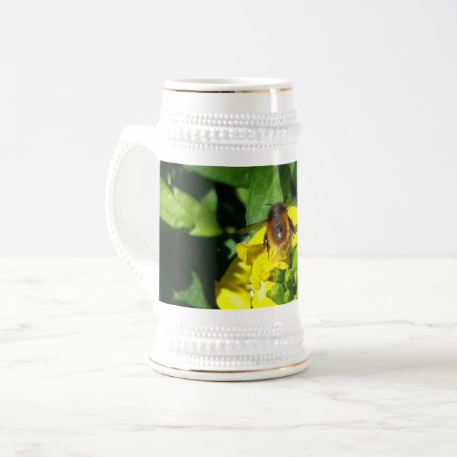 Caneca De Cerveja Abelhas nas Flores Amarelas (Frente Esquerda)