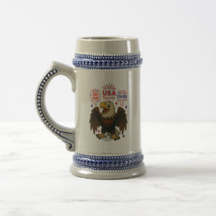 Caneca De Cerveja Águia Careca com Fogos de Artifício – EUA 250 Anos