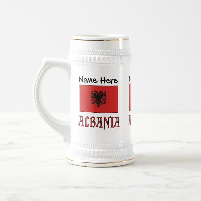 Caneca De Cerveja Albânia e Bandeira albanesa com seu nome (Esquerda)