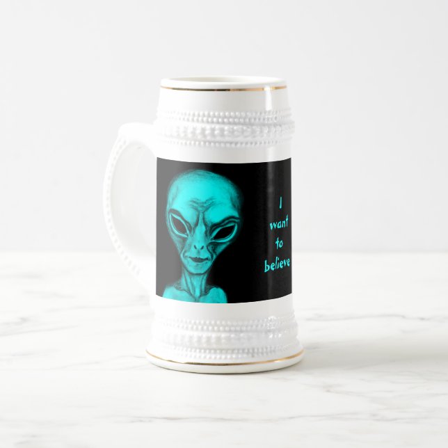 Caneca De Cerveja Alienígena, quero acreditar (Frente Esquerda)