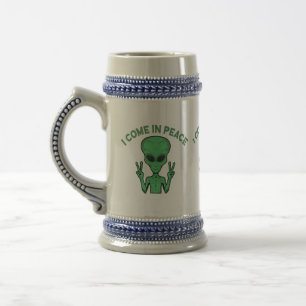 Caneca De Cerveja Alienígena Verde Eu Venho Em Paz Extraterrestre OV