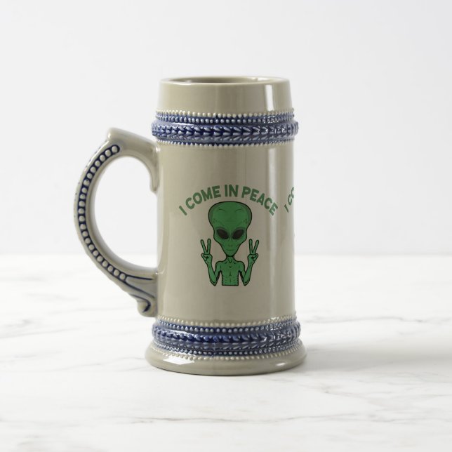 Caneca De Cerveja Alienígena Verde Eu Vim Em Paz OVNI Extraterrestre (Esquerda)