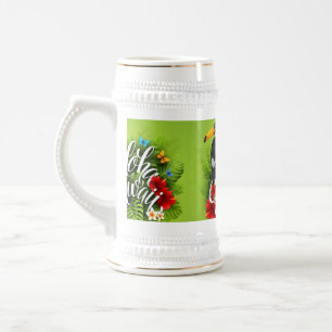 Caneca De Cerveja Aloha Hawaii Flores Folhagem Borboletas Amarelo