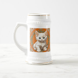 Caneca De Cerveja Alphonse Mucha Art Nouveau White Kitten