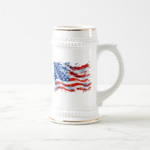 Caneca De Cerveja American Flag USA Watercolor 4 de julho