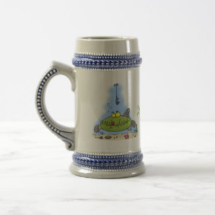 Caneca De Cerveja Animação de peixe verde esfomeado e gordo