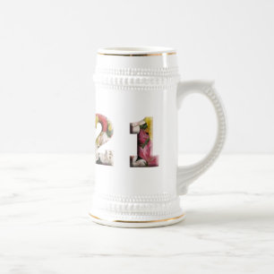 Caneca De Cerveja aniversário de 21 anos Milestone Floral Personaliz