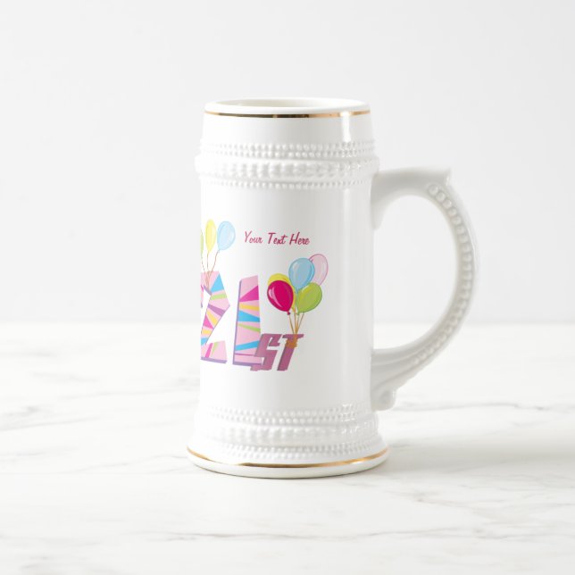 Caneca De Cerveja aniversário de 21 anos (rosa) personalizável (Direita)