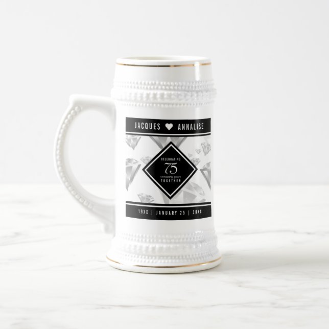 Caneca De Cerveja Aniversário de Casamento de Diamante Elegante 75 (Esquerda)