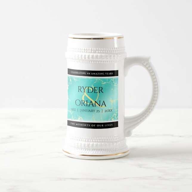 Caneca De Cerveja Aniversário de Casamento de Turquesa, 11, Elegante (Direita)