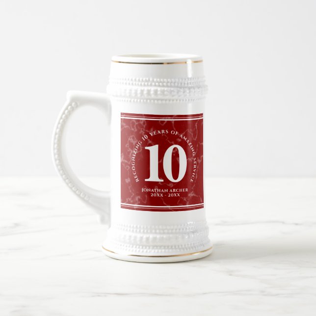 Caneca De Cerveja Aniversário de Trabalho do Elegante Red Marble 10  (Esquerda)