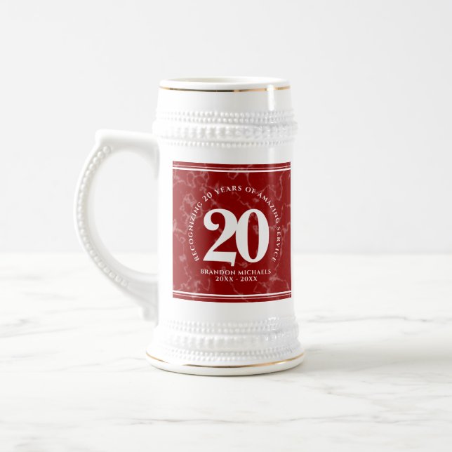 Caneca De Cerveja Aniversário de Trabalho do Elegante Red Marble 20  (Esquerda)