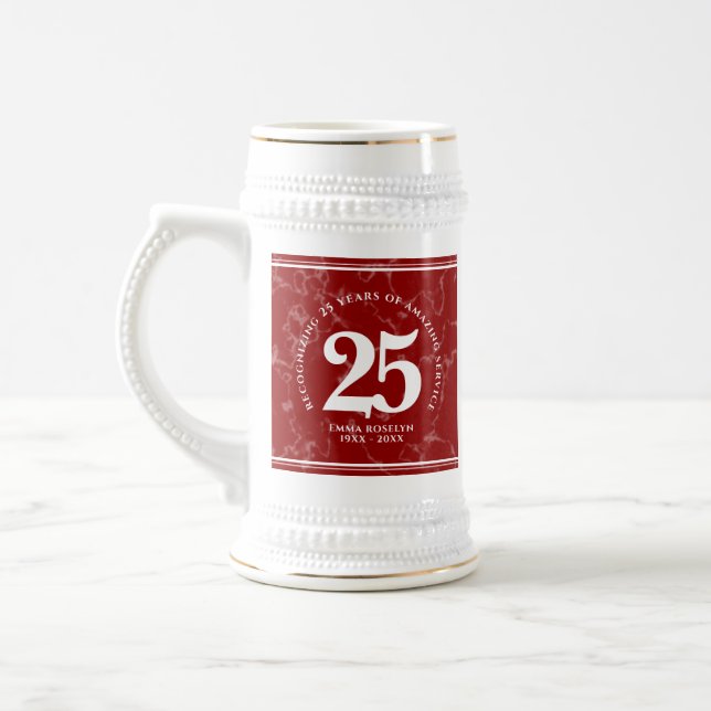Caneca De Cerveja Aniversário de Trabalho do Elegante Red Marble 25  (Esquerda)