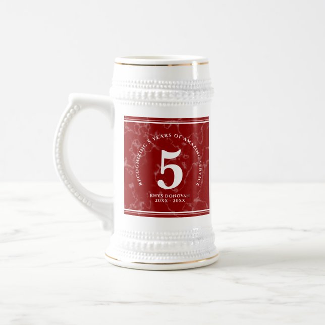 Caneca De Cerveja Aniversário de Trabalho do Elegante Red Marble 5 A (Esquerda)
