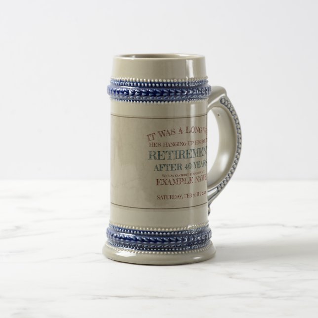 Caneca De Cerveja Anúncio de aposentadoria com botas velhas V1.0 (Frente Esquerda)