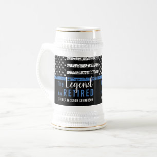 Caneca De Cerveja Aposentadoria da Polícia Linha Azul Fina Aplicação