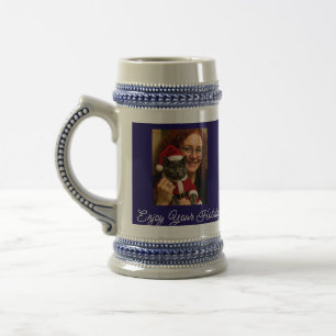 Caneca De Cerveja Aproveite suas Férias, Foto de Gato e Dono, Person