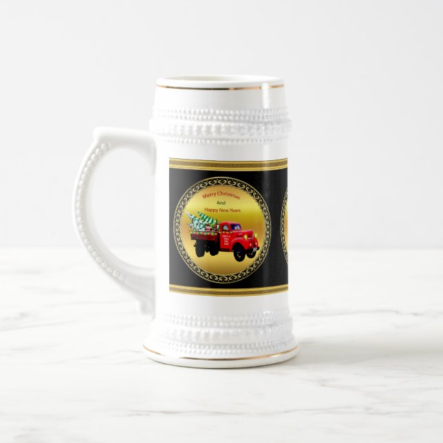 Caneca De Cerveja Aqui está o caminhão de fazenda da árvore de Natal (Esquerda)