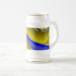 Caneca De Cerveja Arte de Arco-Íris Abstrato 3D em Azul Amarelo Dour