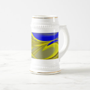 Caneca De Cerveja Arte de Arco-íris Abstrato 3D em Azul Amarelo Dour
