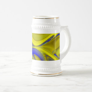 Caneca De Cerveja Arte de Arco-Íris Abstrato 3D em Azul Amarelo Dour