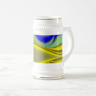 Caneca De Cerveja Arte de Arco-íris Abstrato 3D em Azul Amarelo Dour