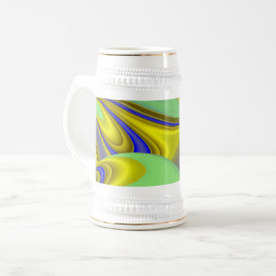 Caneca De Cerveja Arte de Arco-íris Abstrato 3D em Azul Amarelo Dour
