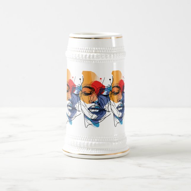 Caneca De Cerveja Arte Facial de Linha Fluida Abstrata (Centro)