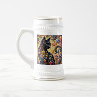 Arte Floral Abstrato de Gato Negro