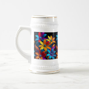 Caneca De Cerveja Arte Floral Colorida Abstrata Vibrante-32908