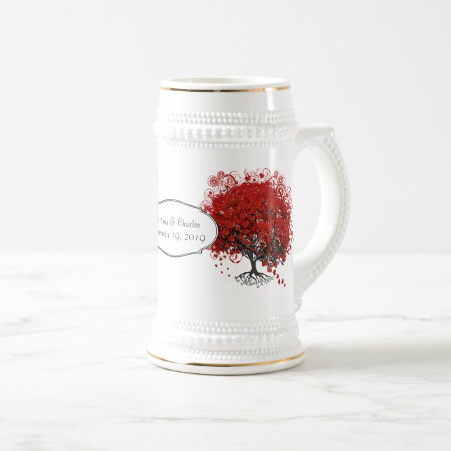 Caneca De Cerveja Árvore de Folha de Coração Vermelho (Frente Esquerda)