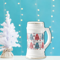Árvore de Natal Vermelha e Azul Fofo Padrão Nórdic