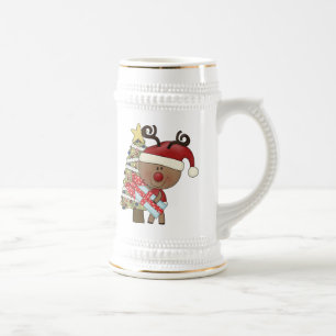Caneca De Cerveja Árvore do feriado da rena de Rudy