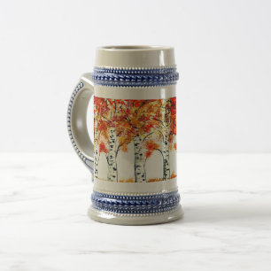 Caneca De Cerveja Árvores de Pássaros Caindo Folhas de Laranja do ou
