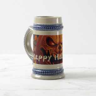 Caneca De Cerveja Assustador Olhando Pumpkin Laranja com Rosto, Hall