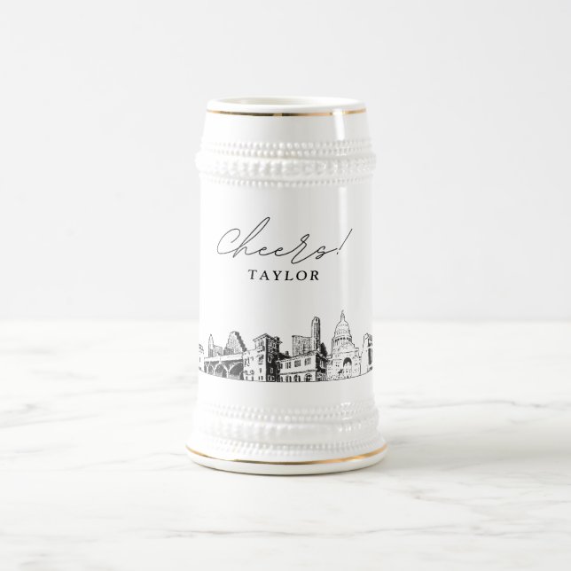 Caneca De Cerveja Austin Bridal Party Gift Skyline Personalizado (Centro)