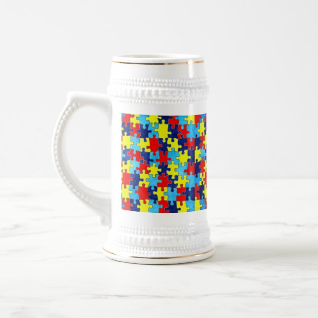 Caneca De Cerveja Autismo Quebra-cabeça de consciência por Shirley T (Esquerda)