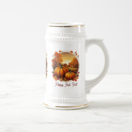 Caneca De Cerveja Autumn Fall Season Pumpkin and Landscape Motif