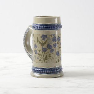 Caneca De Cerveja Azul de ervilha doce e design de cottagecore creme