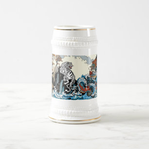 Caneca De Cerveja Azure Dragon e White Tiger. Ilustração