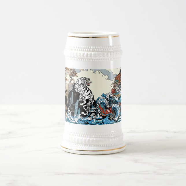 Caneca De Cerveja Azure Dragon e White Tiger. Ilustração (Centro)