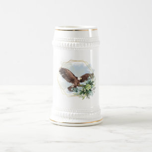 Caneca De Cerveja Balcão de Aquarela de Águia Americana Enquadrada  