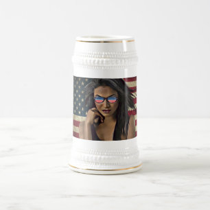 Caneca De Cerveja Bandeira Americana Envelhecida