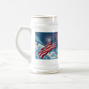Caneca De Cerveja Bandeira Americana Patriótica com Fireworks - 4 de