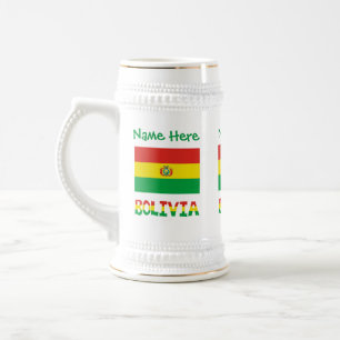 Caneca De Cerveja Bandeira Boliviana Personalizada Texto Verde