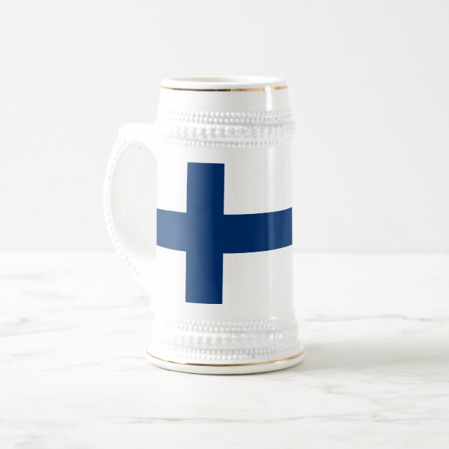 Caneca De Cerveja Bandeira da Finlândia (Frente Esquerda)